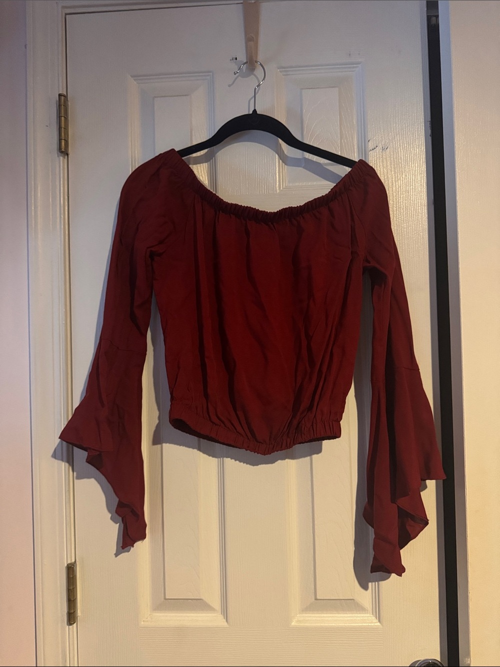 Fashion Nova Burgundy Off-Shoulder Bell Sleeve Blouse